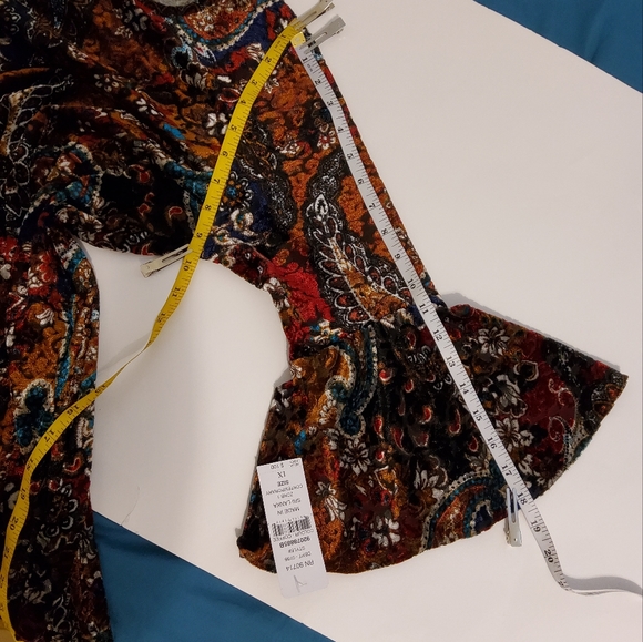 NWT!Prelude 1X Velvet Coffee Paisley/Floral Flared Sleeve Shift Dress Scoopneck - Picture 6 of 10